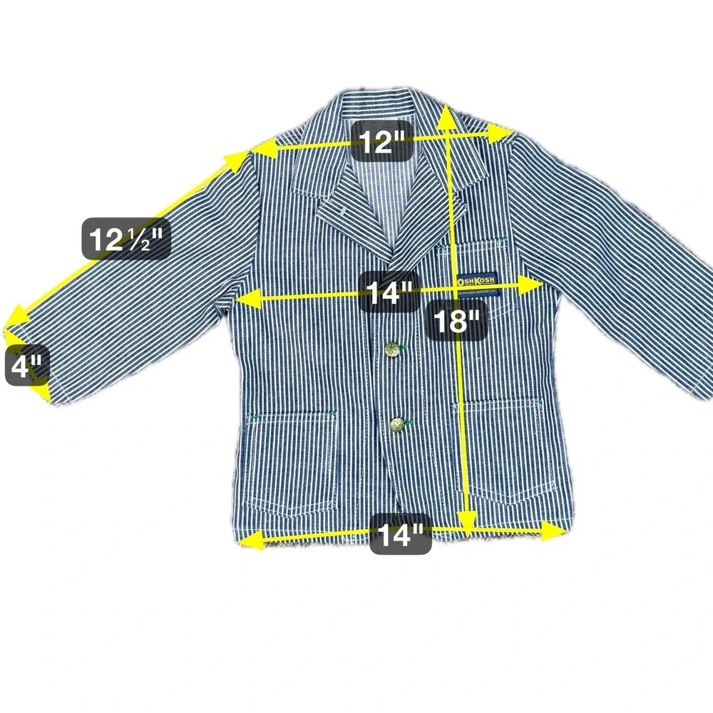 Vintage OshKosh B'Gosh Union Made Sanforized Chore Jacket Blue Stripe 3‎ Reg USA
